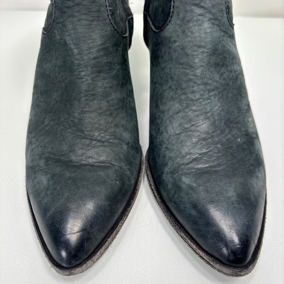 Frye Black Nubuck Leather Stacked Heel Reed Western Booties Size 8.5 - Picture 3 of 11